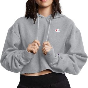 Champion Reverse Weave Logo Sweatshirt Hoodie Gray Cropped Urban Outfitters